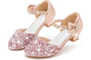 Motasha Girls' Sandals Closed Toe Heels Wedding Party Princess Shoes Sequins Bow for Toddler Little Big Kid