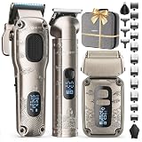 Hair Clipper & Trimmer Set for Men Professional, Waterproof Electric Razor Foil Shaver for Men Face Beard, Cordless for Hair Cutting, 4-Speed Setting, LED Battery Display, Barber or Home Use (Silver)