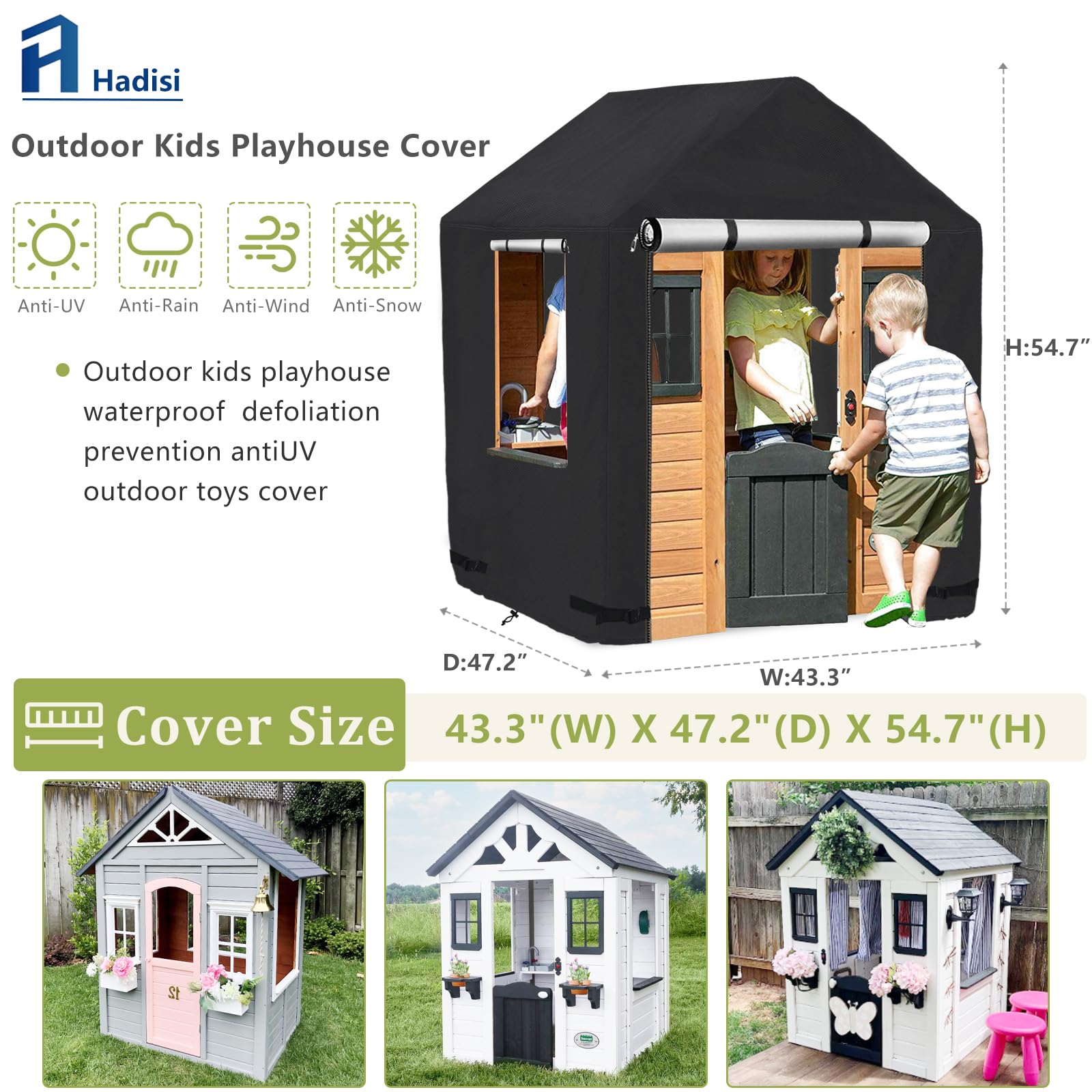 Outdoor Kids Playhouse Cover,Waterproof Cover for Backyard Discovery Outdoor Wooden Playhouse And Other Brands Kids' Playhouse Of The Same Size(Black-43