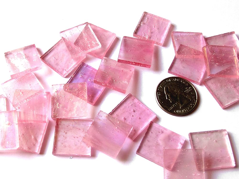 50 Square Pink Glass Mosaic Tiles Mosaic Art Supply 3/4