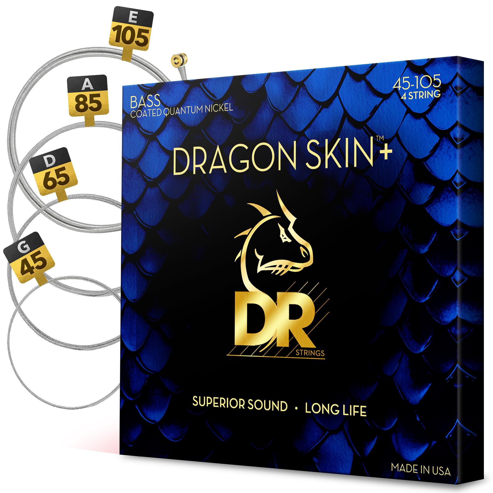 DR DBQ-45 - DRAGON SKIN+™, Coated Quantum Nickel bass strings, Superior sound with pleasant feel & long lifespan: Light 45-105