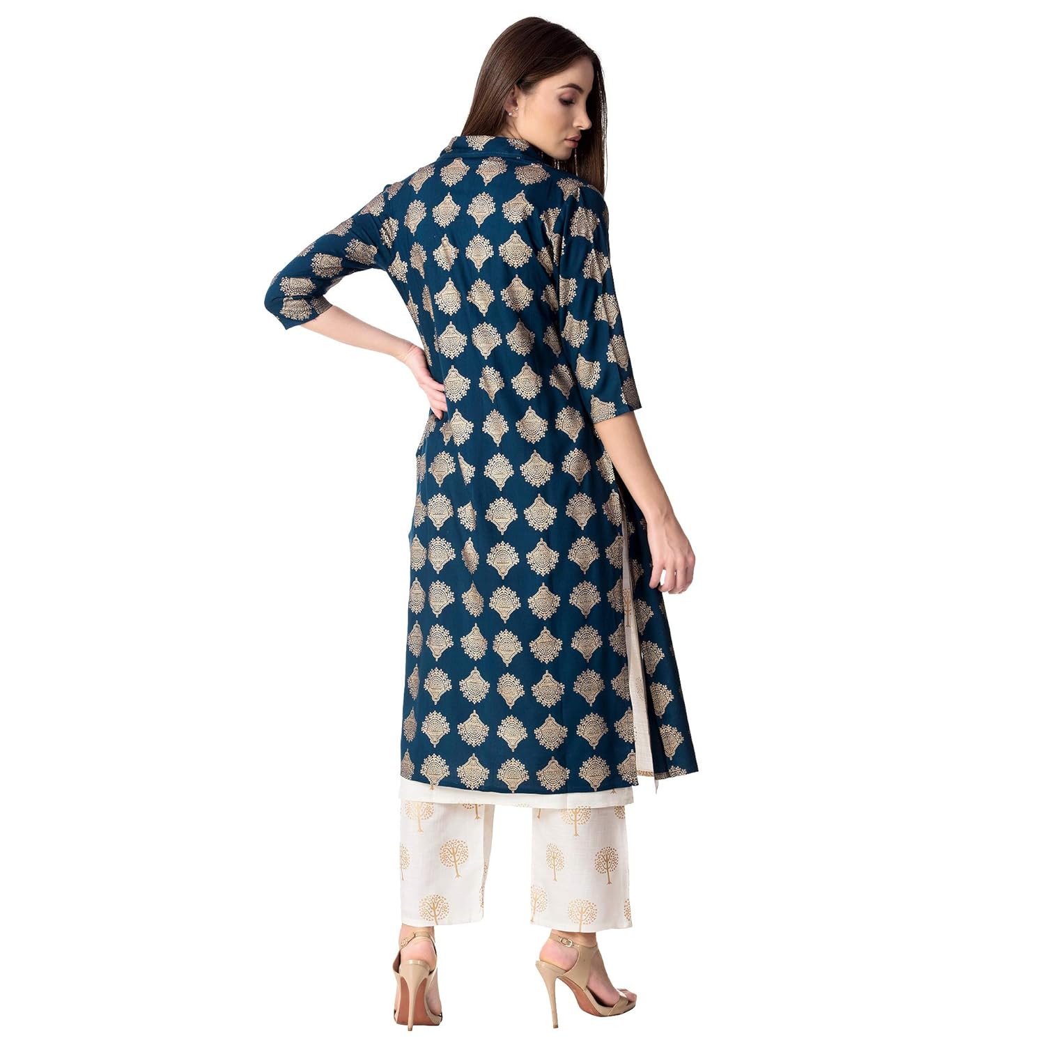 khushal k women's rayon printed jacket kurta with palazzo pant set
