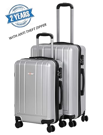 Swiss Traveller 4 Wheel Polypropylene Anti Theft ZIIPPER Luggage Set of 2 Trolley Travel Bags (20 inch & 24 Inch) Suitcase Silver