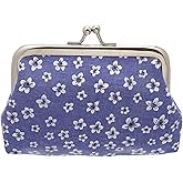 Coin Purse Vintage Bag Lock Wallet Buckle Kiss Lock change purse change holder wallet coin Canvas cotton coin purse(C Blue)