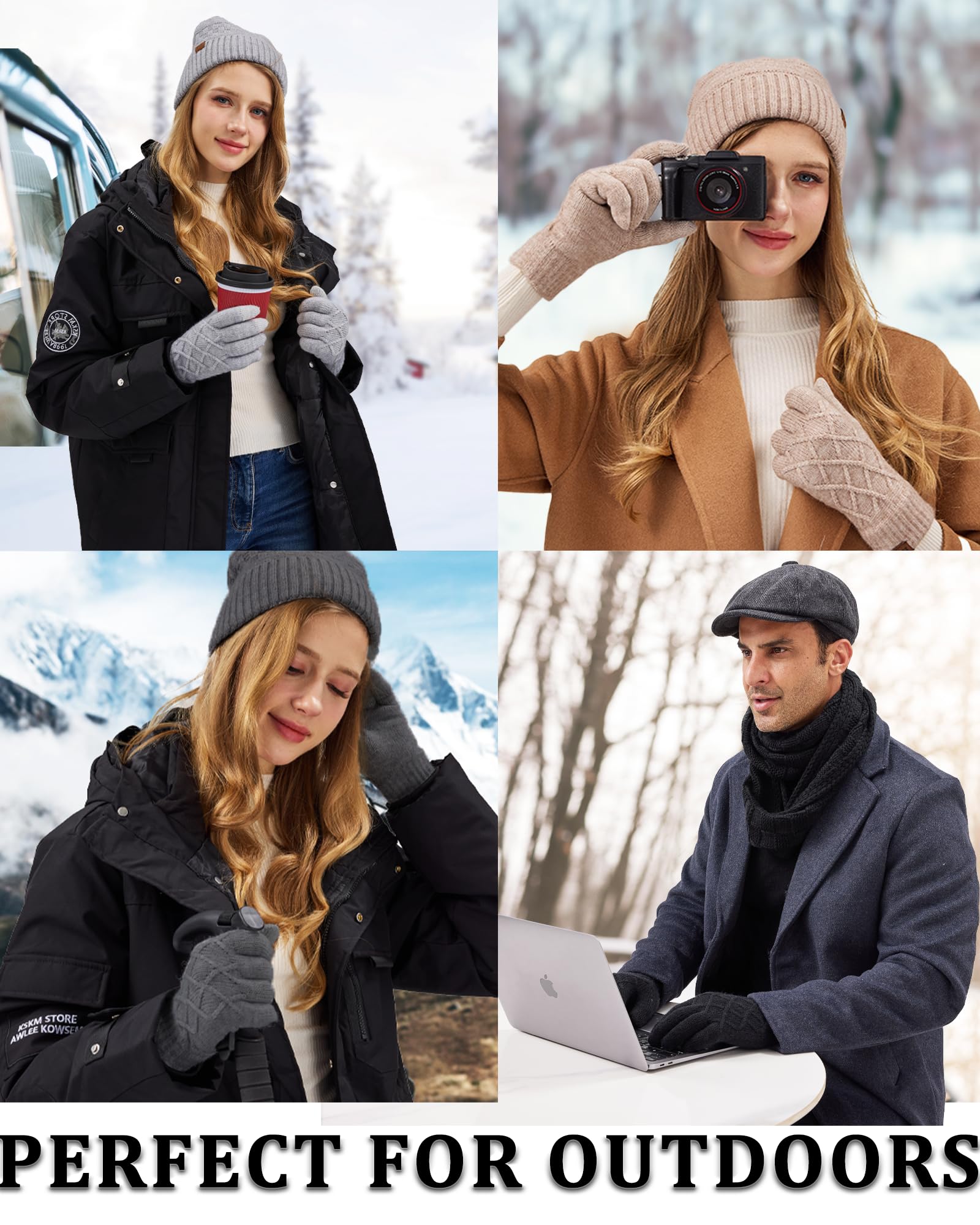 REACH STAR 2 Pairs Winter gloves for women Touch screen Elastic Thermal knit Lining Warm Gloves for Cold weather