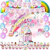 Partymelon Cute Animals Birthday Decorations Kids Party Supplies with Banner Cupcake Toppers Balloons Swirls Stickers Background