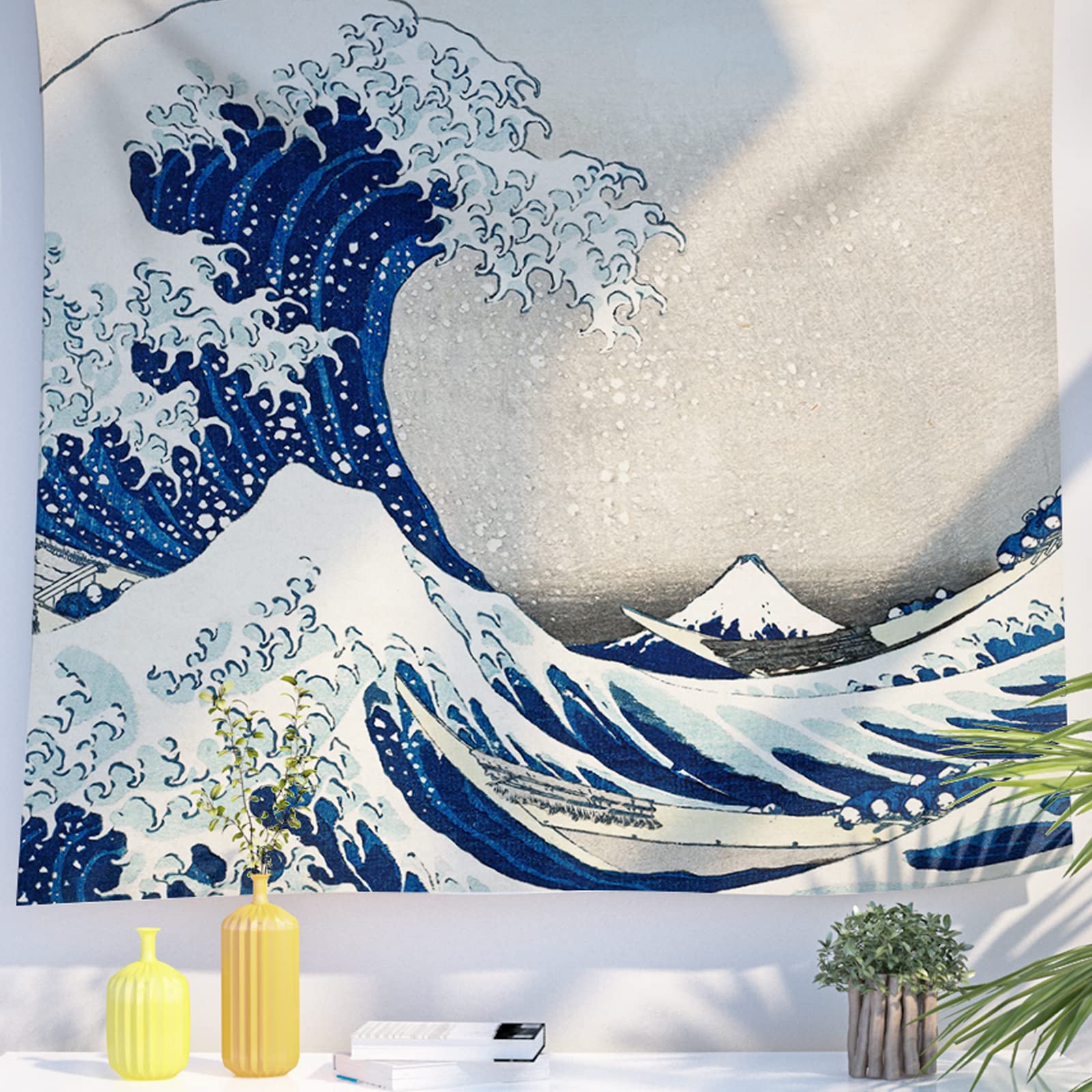 Berkin Arts Art Decor Tapestry with Landscape Design Wall Hanging Aesthetic Backdrop Japanese Ukiyo-e Nature for Bedroom 59.1 x 78.7 Inch (The Great Wave by Katsushika Hokusai)