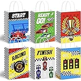 BATYONGOGA 24PCS Race Car Goodie Bags with Handles – 6 Unique Styles, Kraft Paper Treat Bags for Kids' Birthday Party, Baby Shower, Racing Two Fast Theme Party Favors, Gift Boxes, Decorations, Supplies