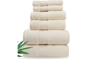 Alusa Home Bamboo Viscose Bath Towels - Ultra Soft & Plush 700 GSM Luxury Bath Towels - Super Absorbent & Quick Drying - 6 Piece Towel Set (Papyrus)