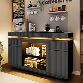 LVSOMT 47.2" Sideboard Buffet Cabinet with Storage, Adjustable Shelf | Modern Buffet Storage Cabinet with Drawers with Motion Sensor, Lighting, Coffee Bars for Kitchen Dining Room Entryway, Black