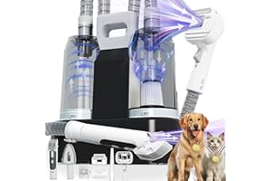 FOTING Dog Grooming Vacuum, Dog Grooming Vacuum&Dryer Kit, 2.1L Double Dust Cup 10000pa Dogs Vacuums for Shedding Grooming, 6 in 1 Grooming Tools Home Cleaning, Low Noise Pet Grooming Vacuum for Dogs