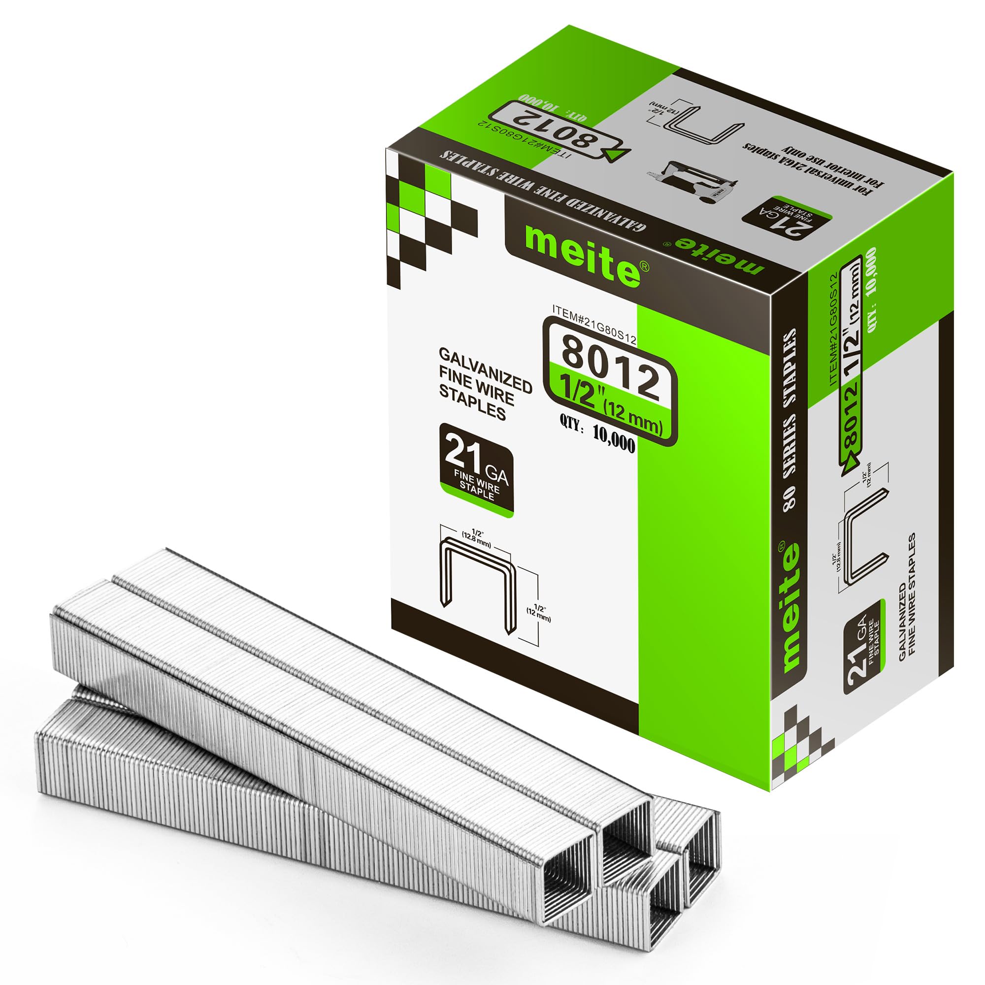 meite Type 80/12 mm Upholstery Staples for Staple Gun, Galvanised Staples for Carpet, Sofa Fabrics, Leather/Textile, Car Seating, Joinery (10,000 Counts)