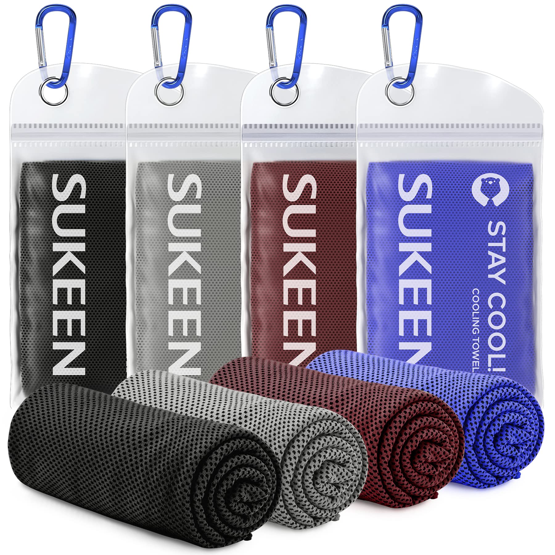 Sukeen [4 Pack Cooling Towel (40"x12"),Ice Towel,Soft Breathable Chilly Towel for Yoga,Sport,Running,Gym,Workout,Camping,Fitness,Workout & More Activities