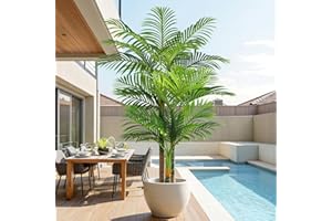 Keeplush 6ft Tall Triple Golden Cane Palm Artificial Tree Large Tropical Palm Tree UV Resistant Fake Plant in Pot for Indoor 
