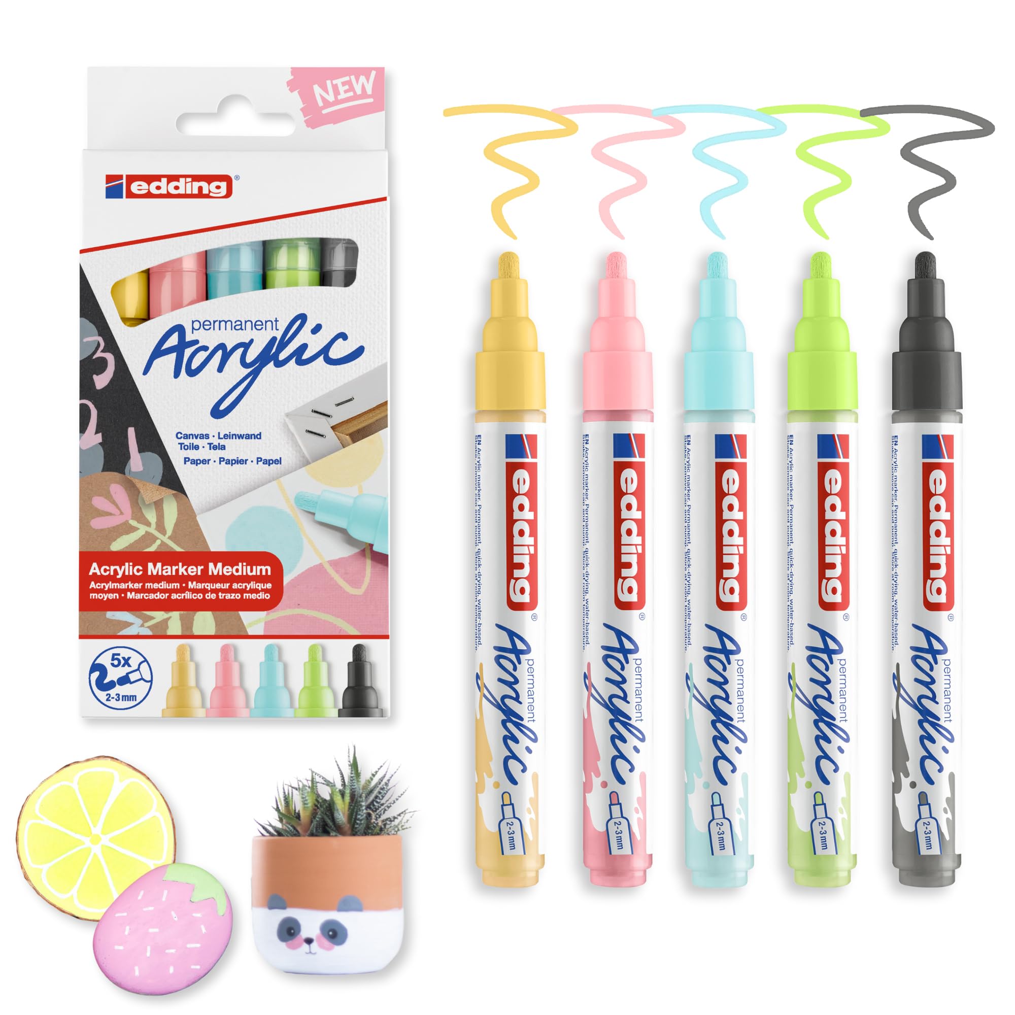 Edding 5100 Acrylic Marker Bullet Tip 2-3Mm Line Assorted Pastel Colours Pack 5