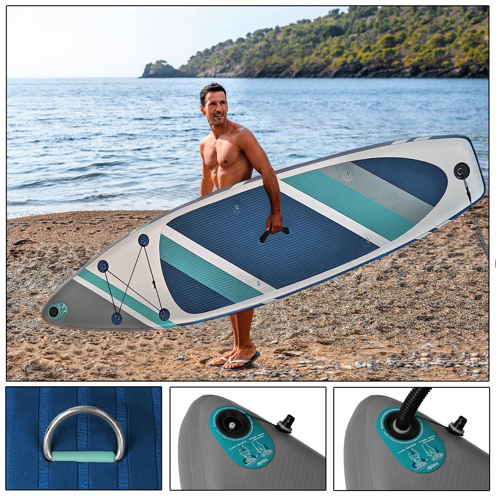 ALPIDEX Stand Up Paddle Set SUP 320 x 76 x 15 cm max. belastbar bis 200 kg Aufblasbar Stabil Leicht Komplett Set Tragetasche Paddel Finnen Luftpumpe Leash Repair Kit, Farbe:Cloud 7