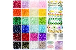 Sunlode Glass Beads for Bracelets 1400pcs Bracelet Making Kit 6mm Glass Bead for Jewelry Making Bracelet Beads 24 Colors Crystal Beads Adult Jewelry Making Supplies Round Glass Beads for Crafts