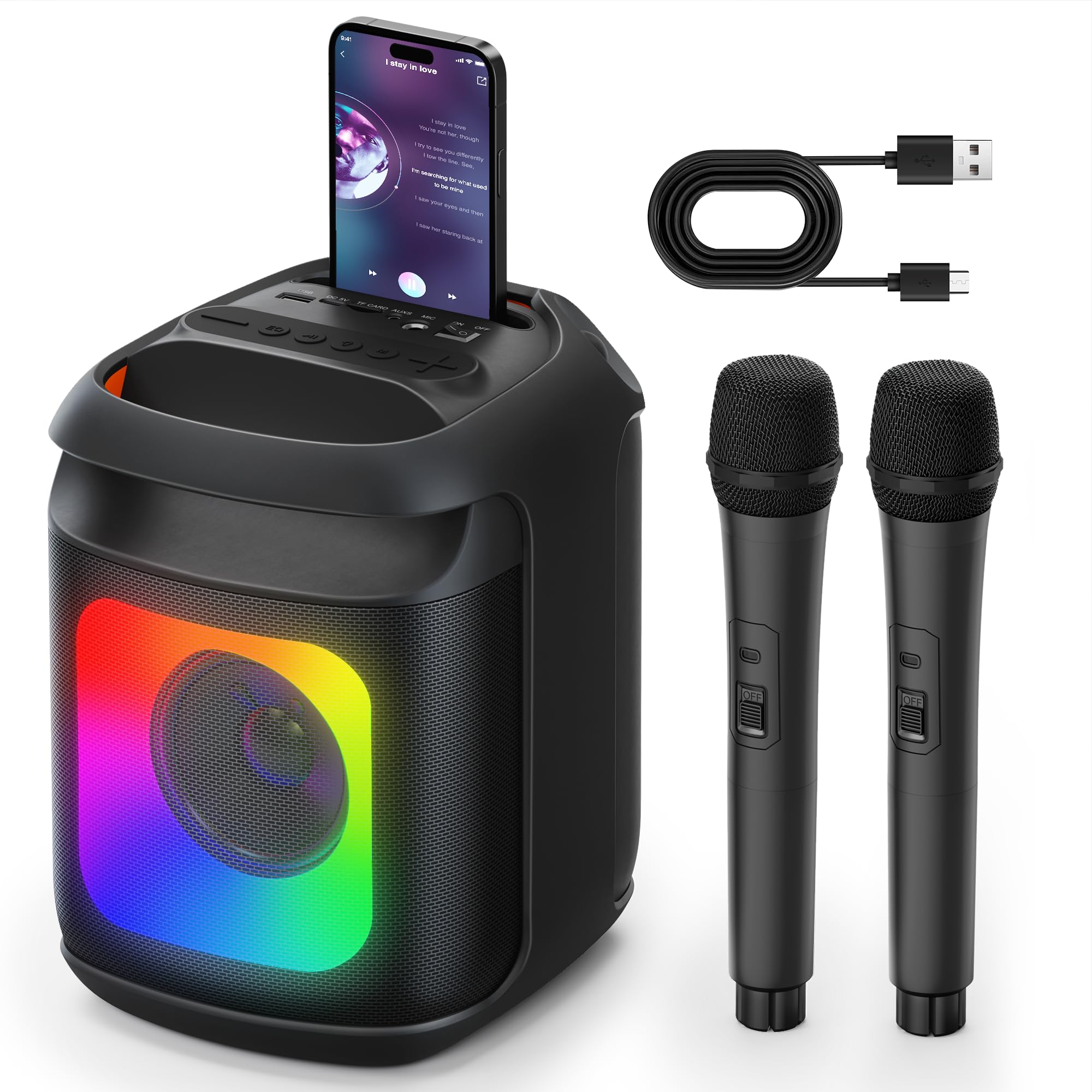 Karaoke Machine 2 Microphones: Portable Karaoke Machine for Adults Kids - Bluetooth Karaoke Speaker Wireless Microphone for TV - Home Karaoke System for Party Birthday Gift Trussing Truss