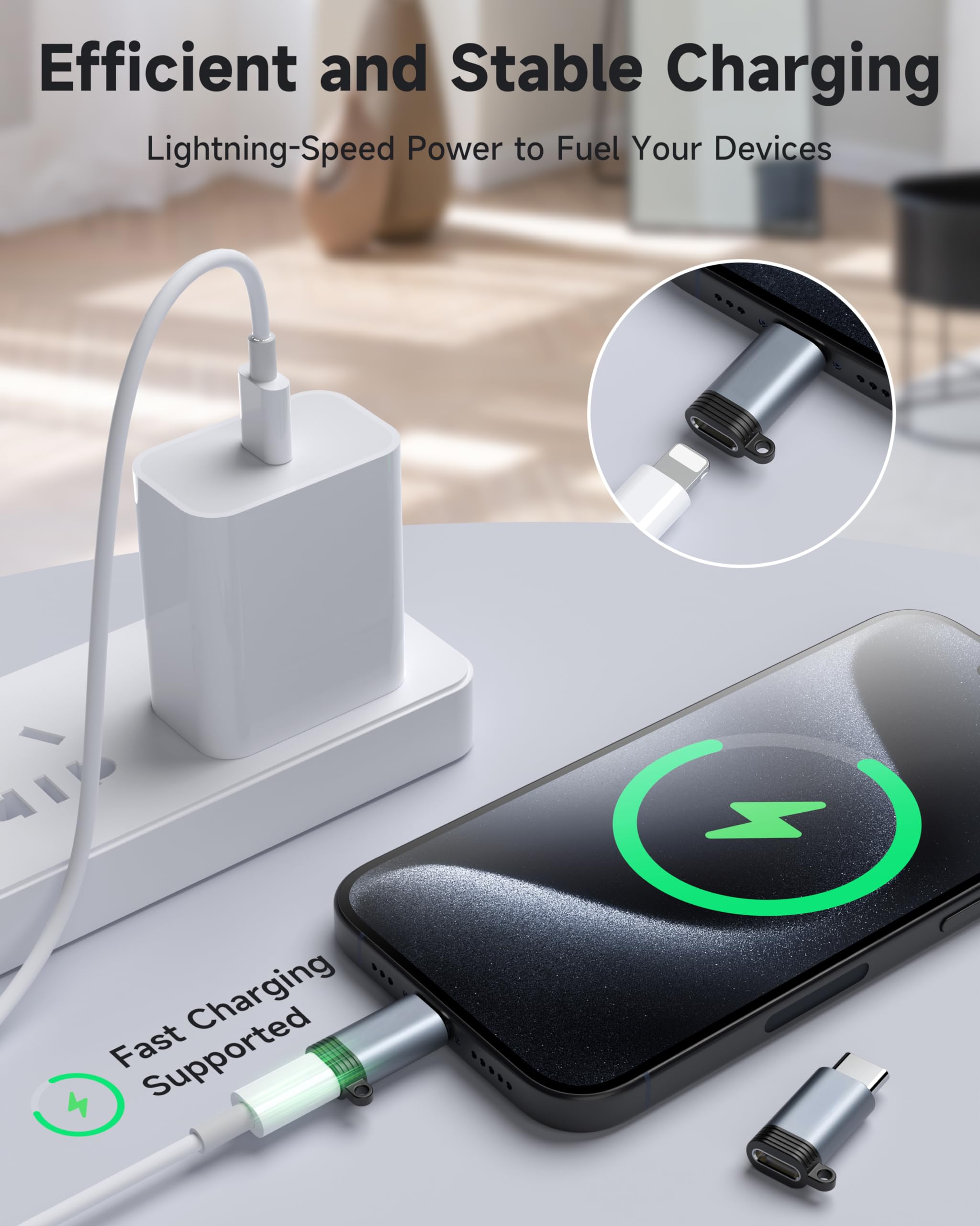 Lightning to USB C Adapter 4 Pack, Fast Charging & Data Sync for iPhone 15/16/17 Pro/Pro Max, Charger Adapter Accessory (Not for Audio/OTG)