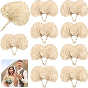 Marsui 70 Pieces Wedding Raffia Fans Natural Handmade Palm Leaf Hand Weaving Boho Fans for Guest Couple Summer Cooling Suppli