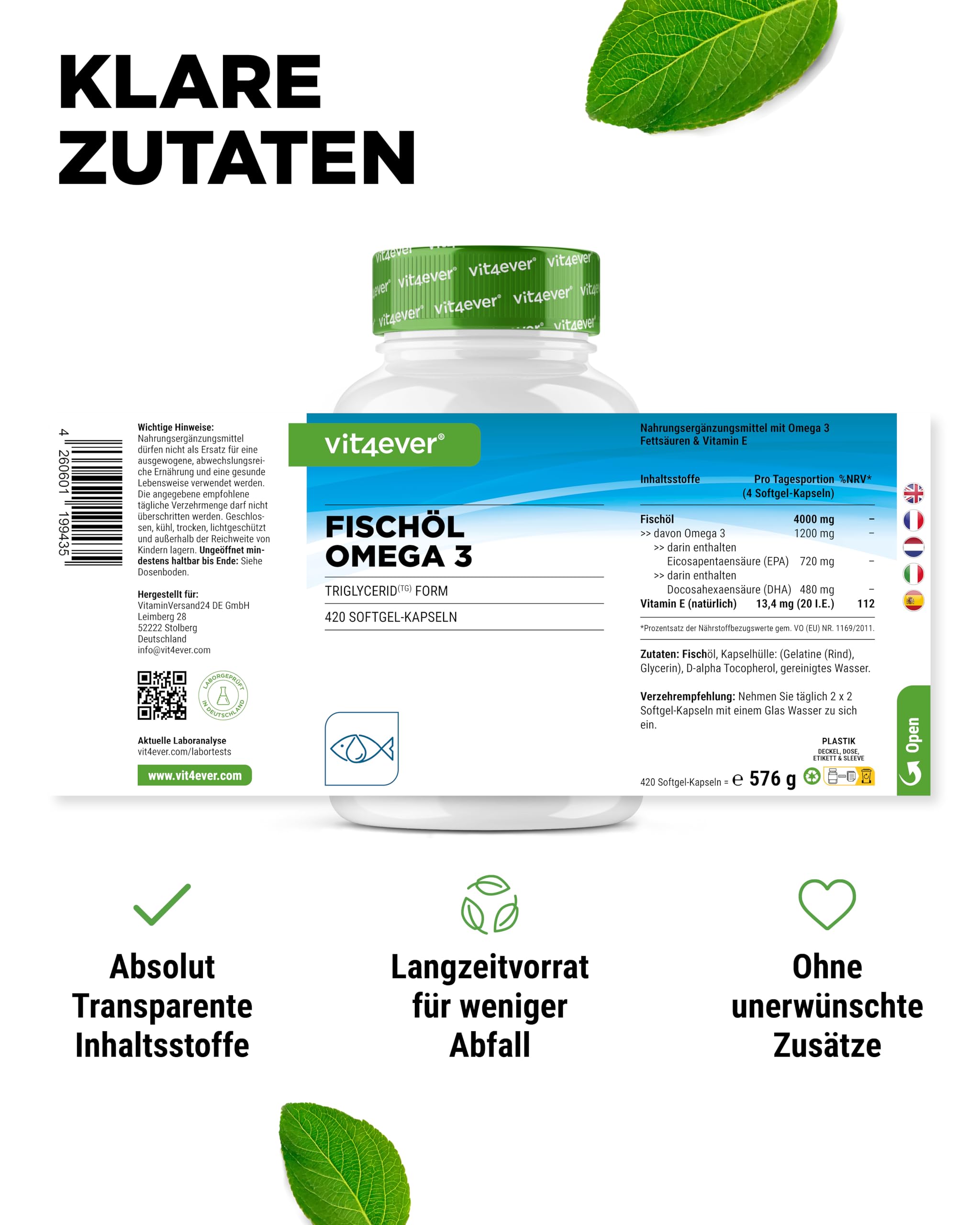 vit4ever Omega 3 Kapseln hochdosiert, 420 Kapseln 5