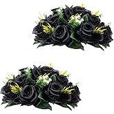 Inweder Flower Centerpieces for Wedding Tables: Halloween Table Decorations Black Flower Balls Centerpieces for Engagement Cerebration Party Gothic Center Pieces 2 Packs