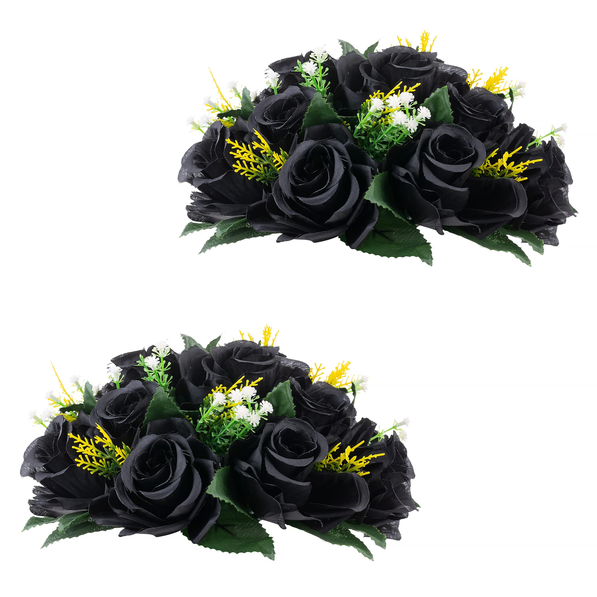 Flower Balls Artificial Rose Balls - 2 Pcs Black Fake Flowers for Halloween Decoration, Centrepieces, Christmas Party, Home Decor