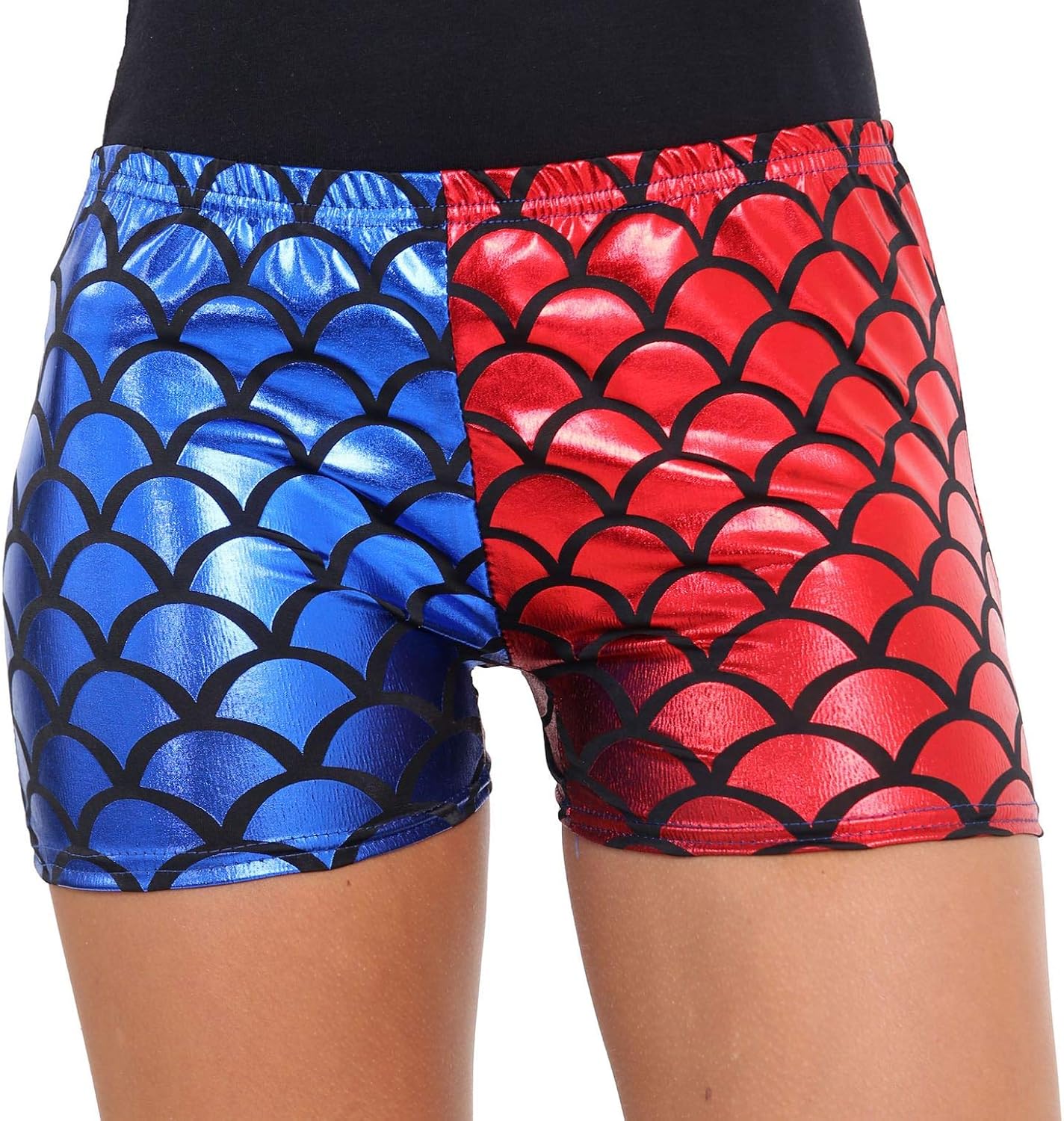 red and blue hot pants