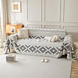 SHANNA Geometric Chenille Sofa Cover 2 3 4 Seater Tassel All-Season
