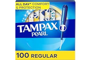 Tampax Pearl Tampons Regular Absorbency, with Leakguard Braid, Unscented, 50 Count x 2 Packs (100 Count Total) (Packaging May Vary)