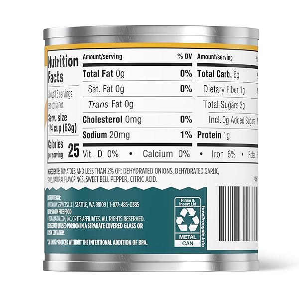 AMAZON FRESH, TOMATO SAUCE, NO SALT ADDED, 8 OZ (PREVIOUSLY HAPPY BELLY, PACKAGING MAY VARY)