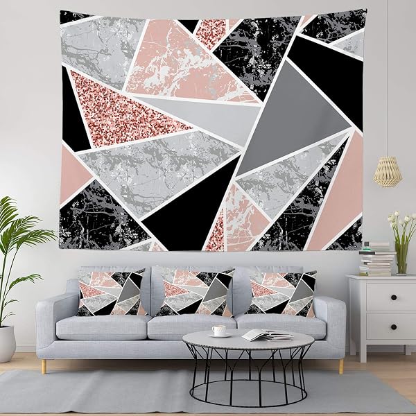 SHRAHALA MARBLE GEOMETRIC PINK TAPESTRY, MARBLE WITH GEOMETRIC SHAPES PINK DIAMOND PATTERN WALL HANGING LARGE TAPESTRY PSYCHEDELIC TAPESTRY BEDROOM LIVING ROOM DORM(59.1 X 82.7 INCHES, PINK GOLD)