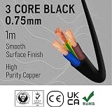Primes DIY 3 Core 3183Y Flexible PVC Mains Cable 0.75mm 1m BASEC view 2