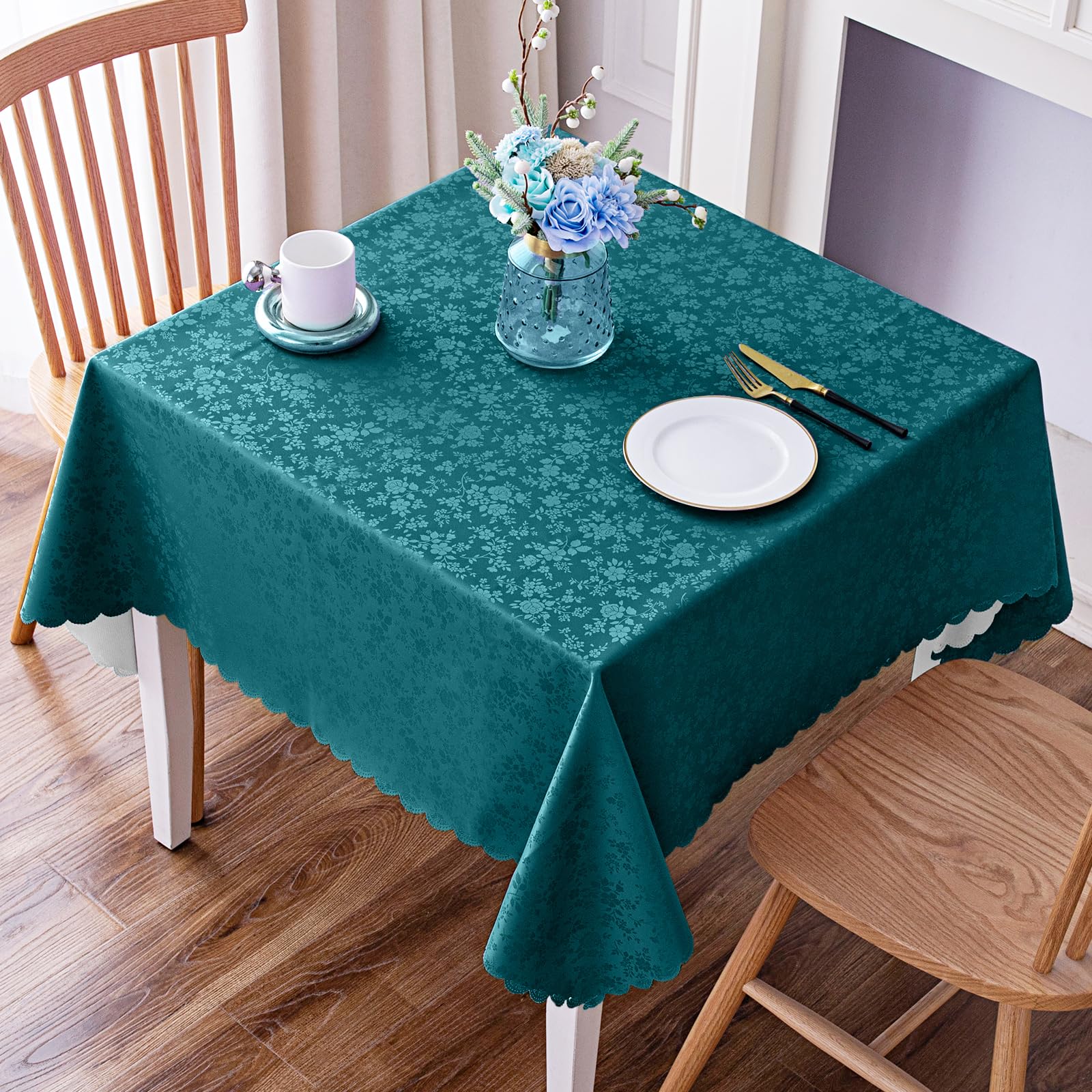 Smiry Square Table Cloth, Waterproof Heavy Duty Vinyl Tablecloths, Wipeable Washable Table Cover for Kitchen and Dining (Emerald Green, 60" X 60") Image