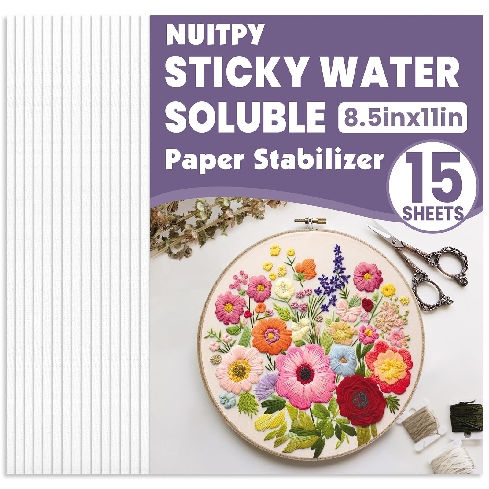 Photo 1 of 15PCS 8.5" x 11" Water Soluble Stabilizer for Embroidery, Stick and Stitch Embroidery Paper Wash Away, Embroidery Stabilizer, Water Soluble Embroidery Patterns, Embroidery Transfer Paper