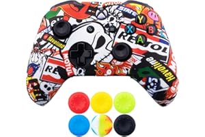 9CDeer 1 Piece of SiliconeTransfer Print Protective Cover Skin + 6 Thumb Grips for Xbox One/S/X Controller Skulls