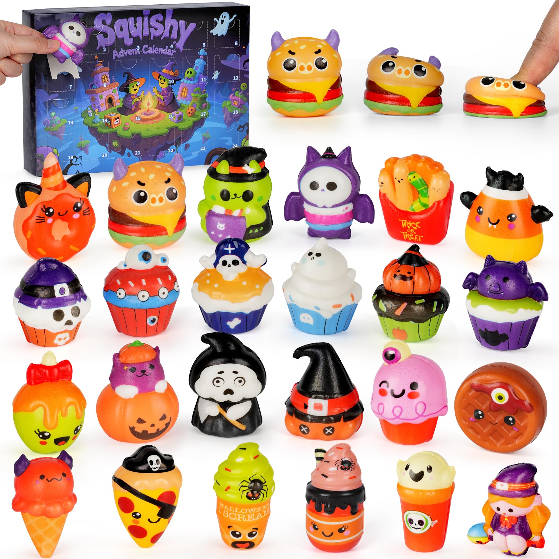 Photo 1 of Advent Calendar 2025 with 24 Pcs Slow Rising Squeeze Squishy Halloween Toys for Vacation Countdown,Stress Relief Gifts Trick or Treat Boo Basket Stuffers for Kids Toddlers Boys Girls