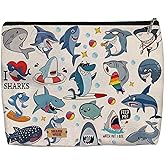 Aypvora Shark Makeup Bag for Women - Lightweight Travel Pouch with Lining, High-definition, Double-Sided Printed, Funny Shark Gift Bags for Birthday & Christmas Gifts