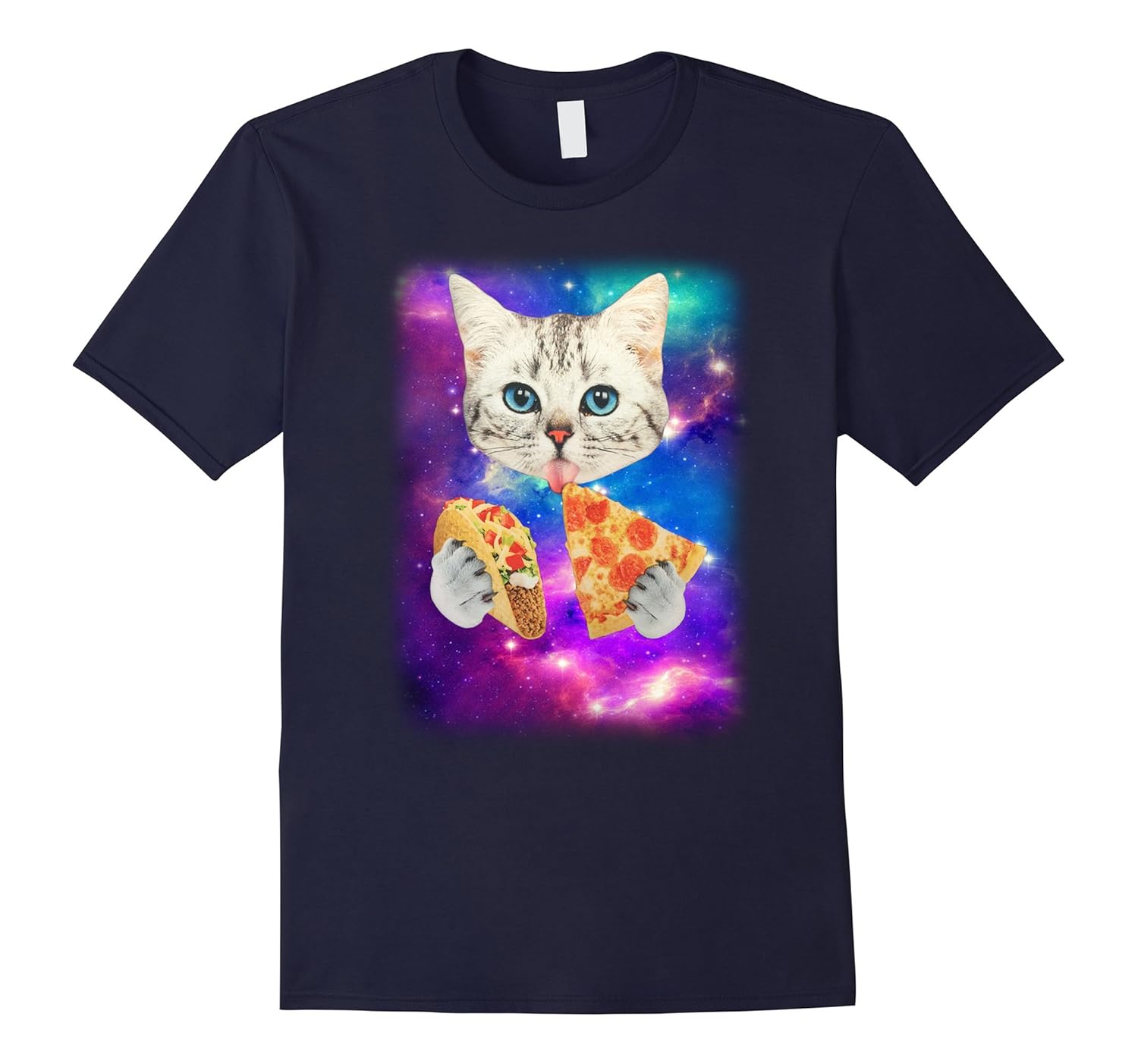 Cat eats pizza in galaxy T-shirt-Rose