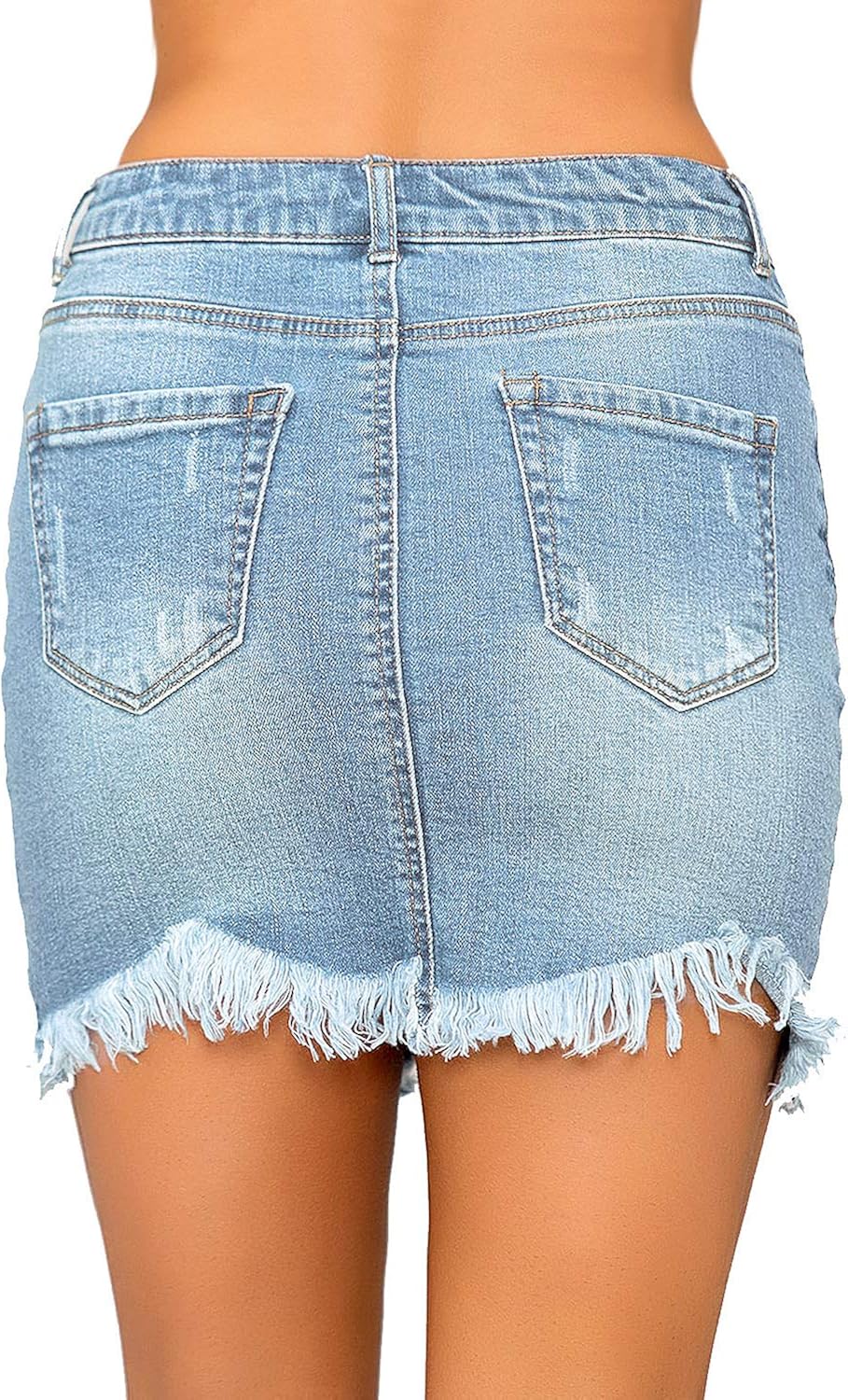 luvamia Women's Casual Mid Waisted Washed Frayed Pockets Denim Jean Short Skirt: Clothing