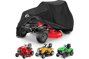 Kipiea Riding Lawn Mower Cover 600D Heavy Duty Lawn Tractor Cover Waterproof, Universal Fit with 4 Buckles, 2 Drawstrings and Storage Bag