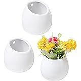 Set of 3 Mini White Ceramic Wall Mountable Plant Vase, 4 Inch Hanging Succulent Pots