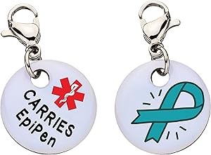 Carries EpiPen Snap-On Bracelet Charm-Parent (Stainless Steel),100