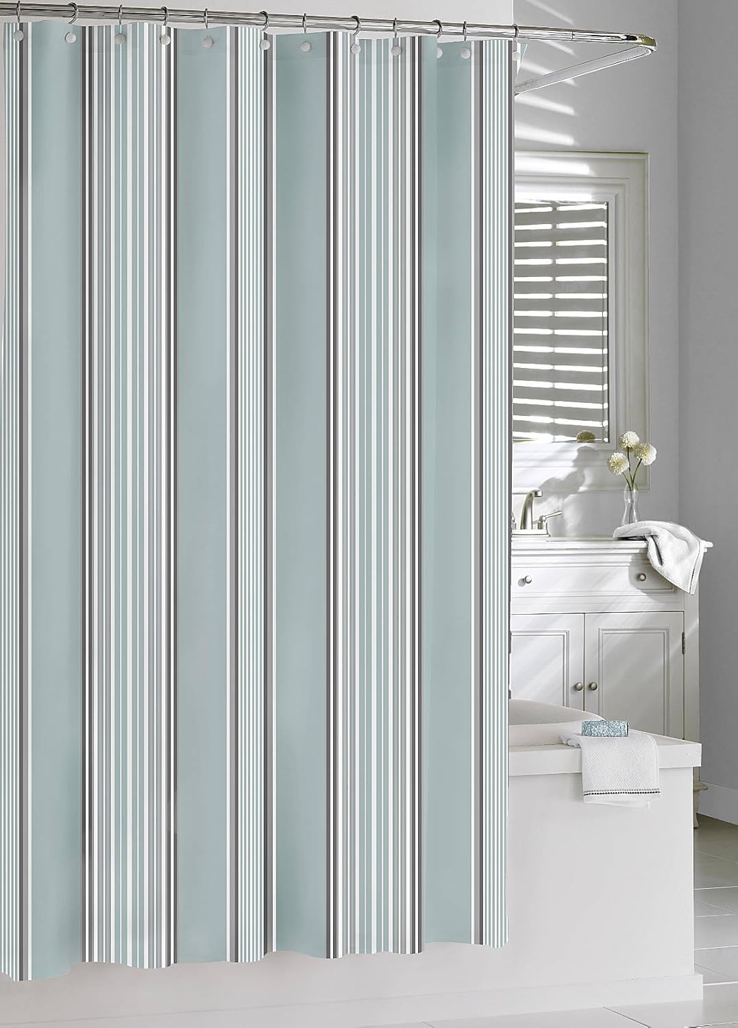 Kassatex Capri Stripe Shower Curtain Spa Blue Grey 72 By 72 Inch