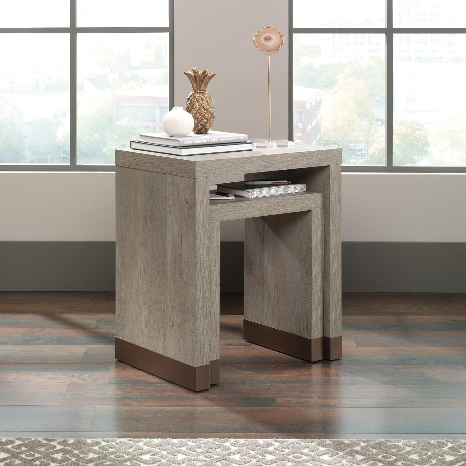 Sauder Manhattan Gate Nesting Tables, Mystic Oak finish: Furniture & Decor