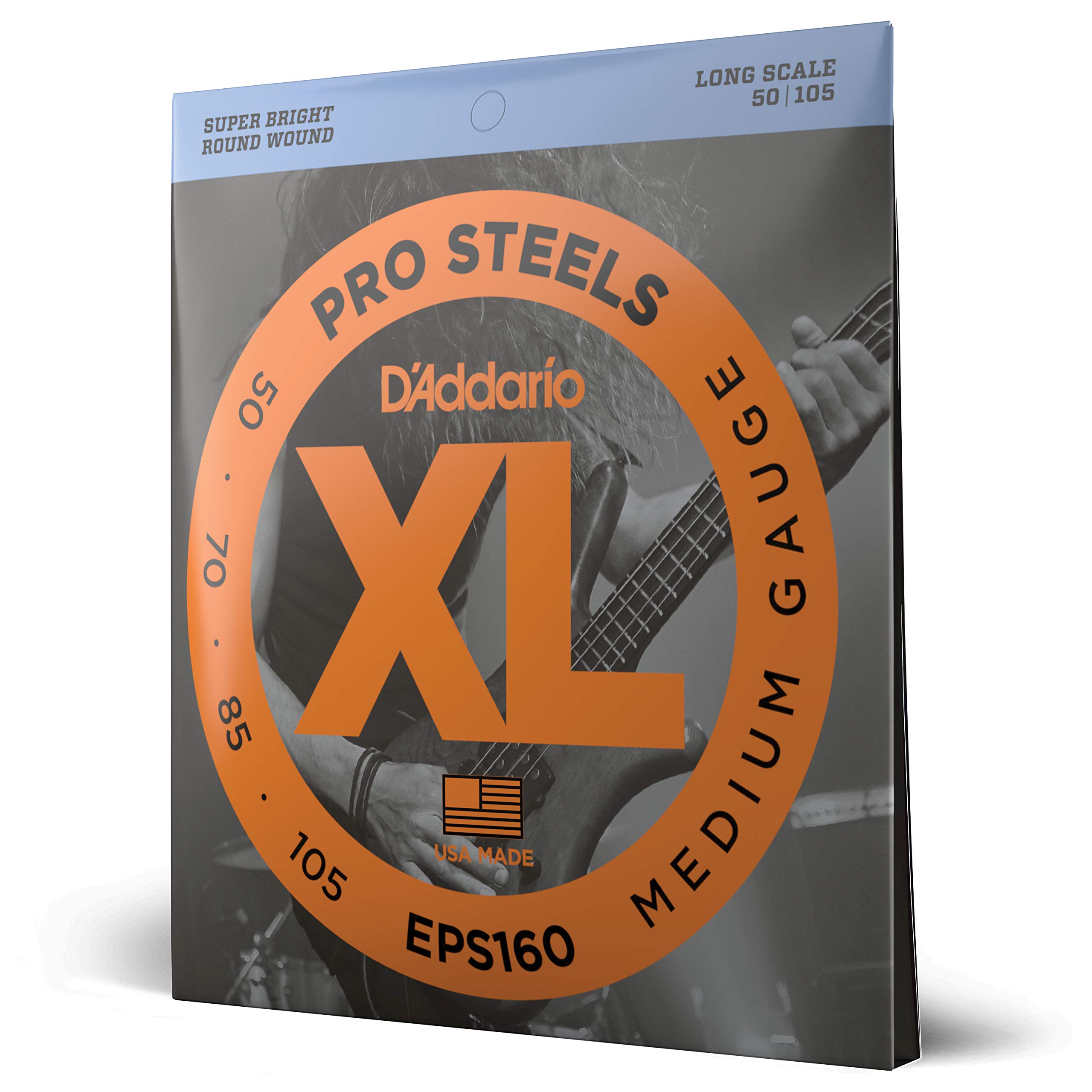 D'Addario XL ProSteels Bass Guitar Strings - EPS160 - Long Scale - Medium, 50-105