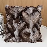 Mibathni Luxury Fox Skin Fur Throw Pillow Covers Patchwork Natural Fox Plush Throw Pillow Case Decorative Cushion Cover for Sofa Bedroom Chair 18''x18'' Dark Gray