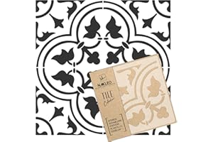 NAKLEO Gozo Tile Reusable Plastic Stencil - 33x33cm / 13” x 13” - Spanish Floral Moorish - Moroccan Geometric - Large Paver Block Concrete Floor Wall Painting Template Wood