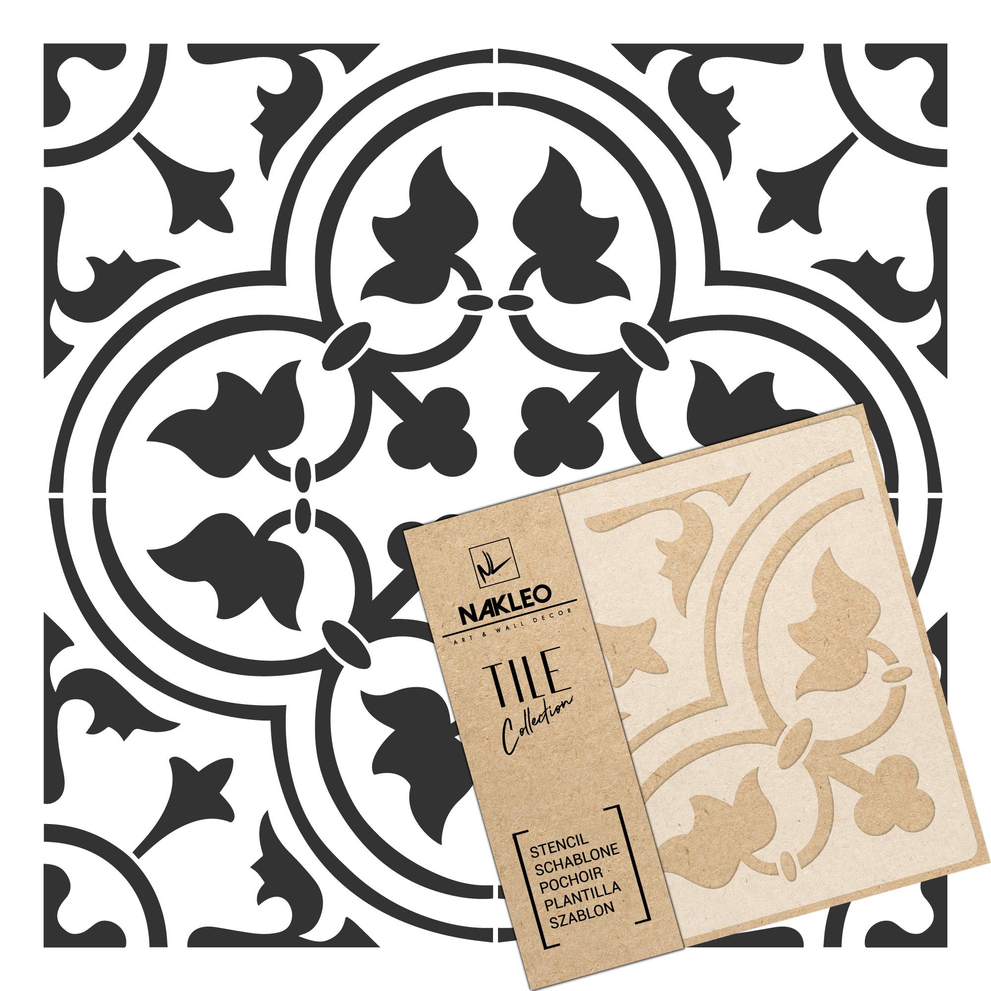 NAKLEO Tile Painting Stencil 33x33 cm, Gozo Spanish Moorish Flower Moroccan, Plastic Reusable Template, Home Decor Craft DIY, Floor Concrete Patio Wall - Terracotta