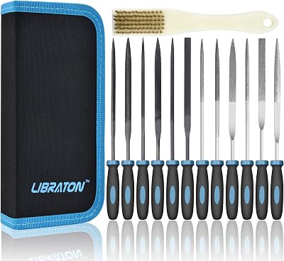 LIBRATON 13PCS Needle File Set with 6 Steel & 6 Diamond Files Case